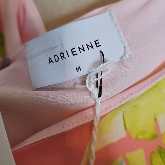 NWT Adrienne Medium Coral and Lime Palm Print Floral One Shoulder Sleeve Top - Picture 8 of 8